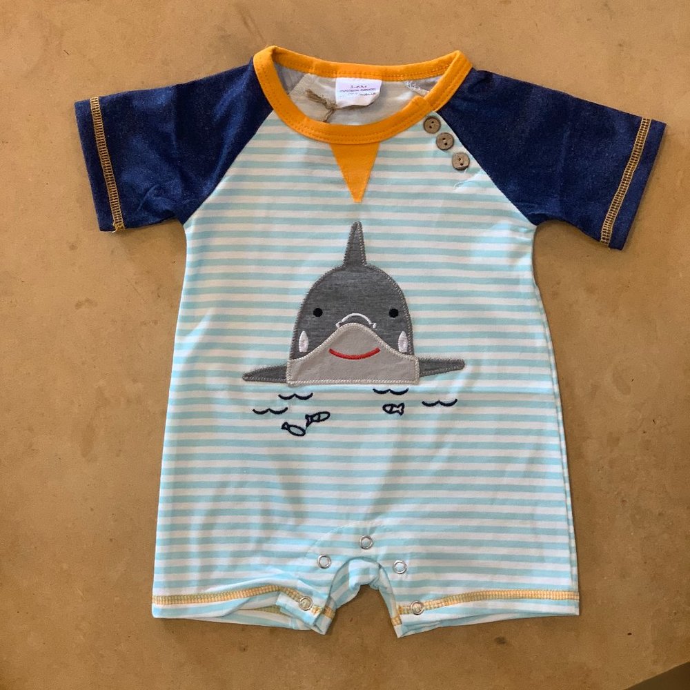 Boys Blue Stripe Shark Romper